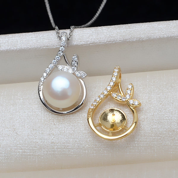 S925 Sterling Silver Waterdrop Pendant Accessory Pearl Holder with chain (Doesn't include pearl) - pearlsclam