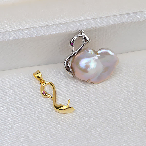 S925 Sterling silver Swan(Small/one side) Pendant Accessory Pearl Holder with chain (Doesn't include pearl) - pearlsclam