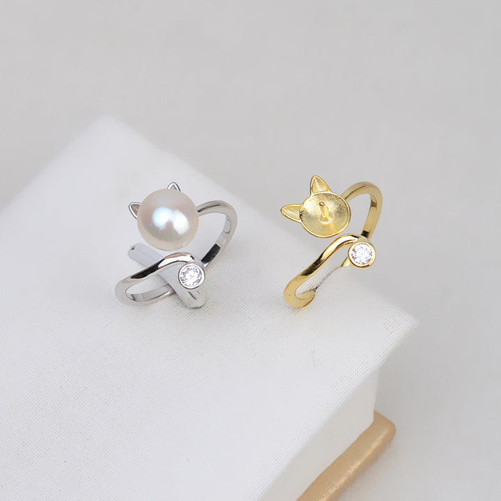 S925 Sterling silver Adjustable Kitty Ring holder (Doesn't include pearl) - pearlsclam