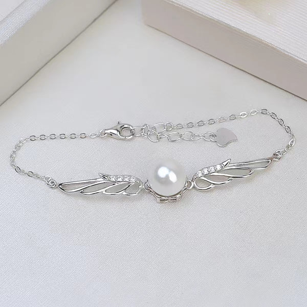 S925 Sterling Silver Angel Wing Bracelet Pearl Holder (Doesn't include pearl) - pearlsclam