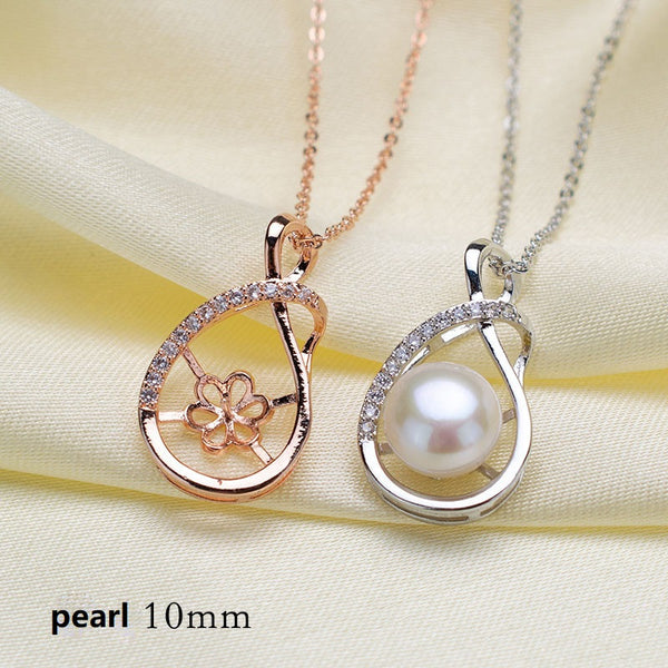 Water drop shaped Pendant Accessory Pearl Holder with chain (Doesn't include pearl) - pearlsclam