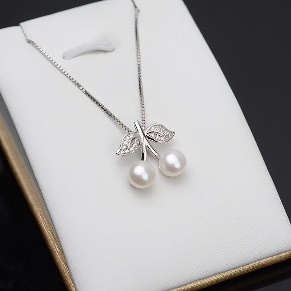 S925 Sterling Silver Cherry Pendant Accessory Pearl Holder with chain (Doesn't include pearl) - pearlsclam
