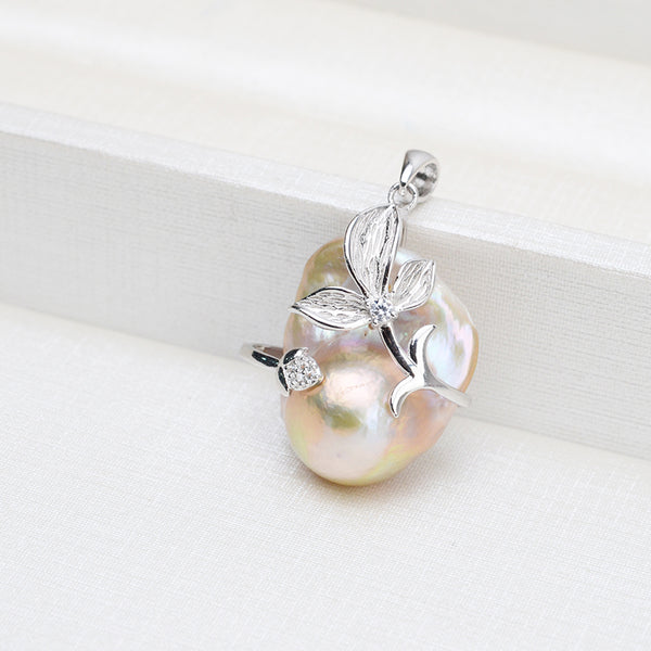 S925 Sterling silver Leaf baroque Pendant Accessory Pearl Holder with chain (Doesn't include pearl) - pearlsclam