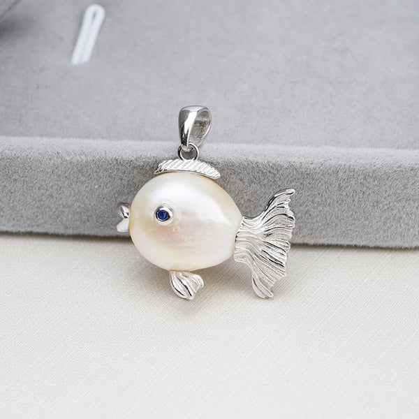 S925 Sterling silver Fish Pendant Accessory Pearl Holder with chain (Doesn't include pearl) - pearlsclam