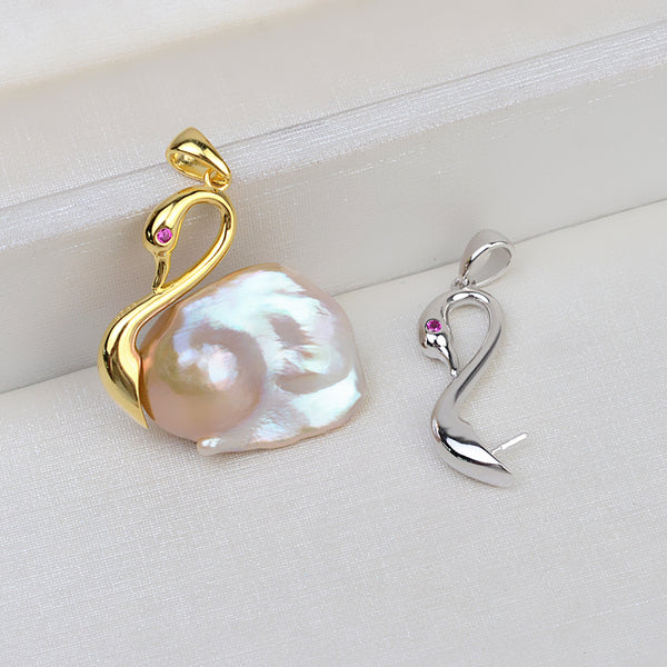 S925 Sterling silver Swan Pendant Accessory Pearl Holder with chain (Doesn't include pearl) - pearlsclam