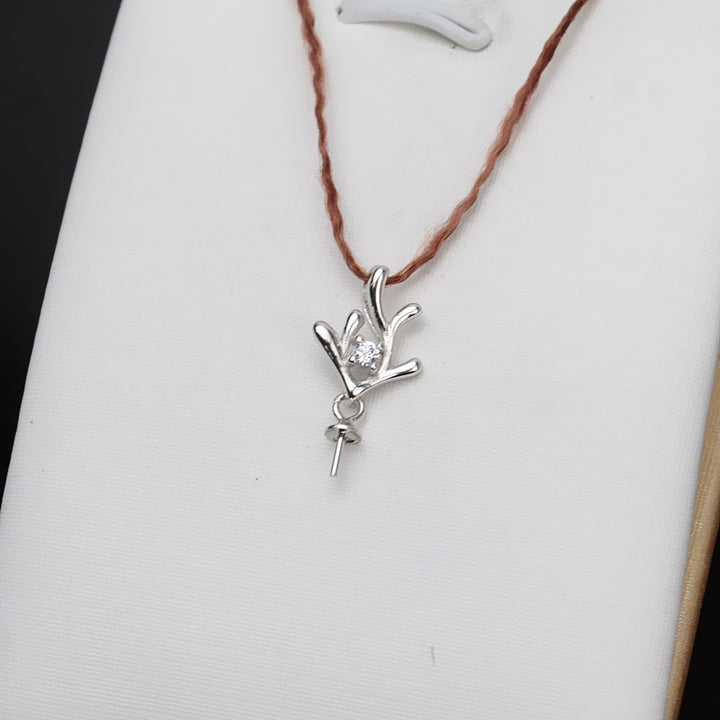 S925 Sterling Silver Antler Pendant Accessory Pearl Holder with chain (Doesn't include pearl) - pearlsclam