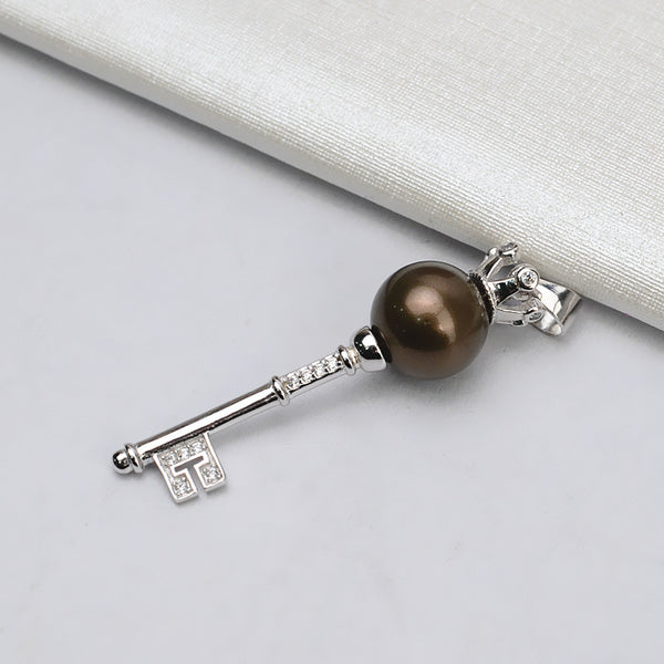 S925 Sterling Silver Key Pendant Accessory Pearl Holder with chain (Doesn't include pearl) - pearlsclam