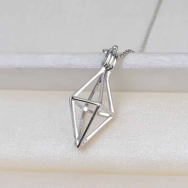 S925 Sterling silver Rhombus baroque Pendant Accessory Pearl Holder with chain (Doesn't include pearl) - pearlsclam