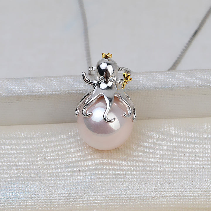 S925 Sterling Silver Octopus Pendant Accessory Pearl Holder with chain (Doesn't include pearl) - pearlsclam