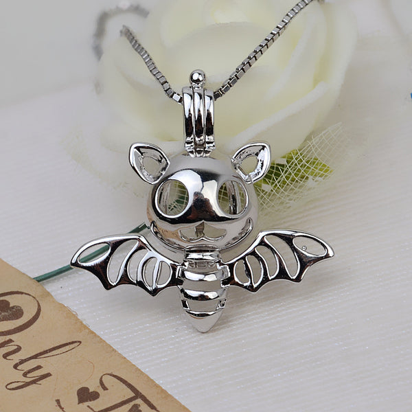 S925 Sterling Silver Bat Cage Pendant Accessory Pearl Holder with chain (Doesn't include pearl) - pearlsclam