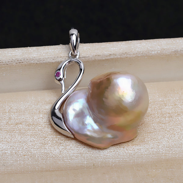S925 Sterling silver Swan(Small/Two side) Pendant Accessory Pearl Holder with chain (Doesn't include pearl) - pearlsclam