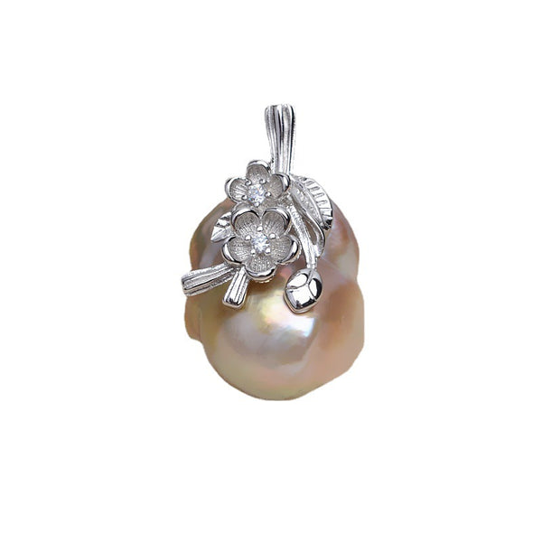 S925 Sterling silver Big Blossom baroque Pendant Accessory Pearl Holder with chain (Doesn't include pearl) - pearlsclam